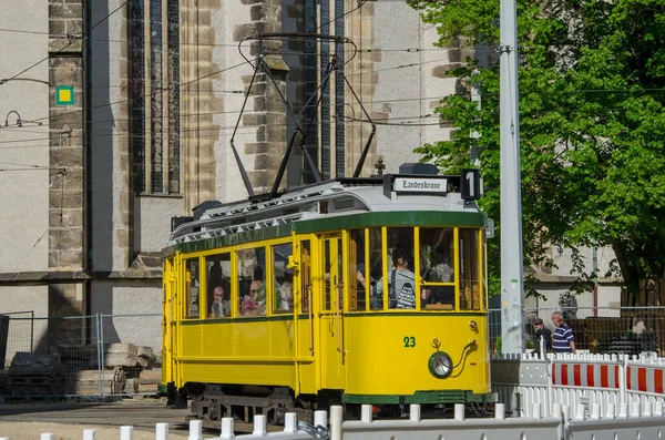 Stará Žlutá Tramvaj Gorlitz Německo — Stock fotografie