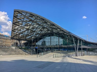 Lodz Fabryczna Tren İstasyonu, Lodz, Polonya. Modern, fütürist