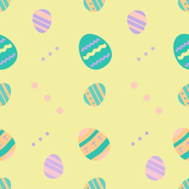 Paskalya yumurtaları pastel renklerle dekore edilmiş yumurtalar. Arkaplan şablonu, pürüzsüz desen.
