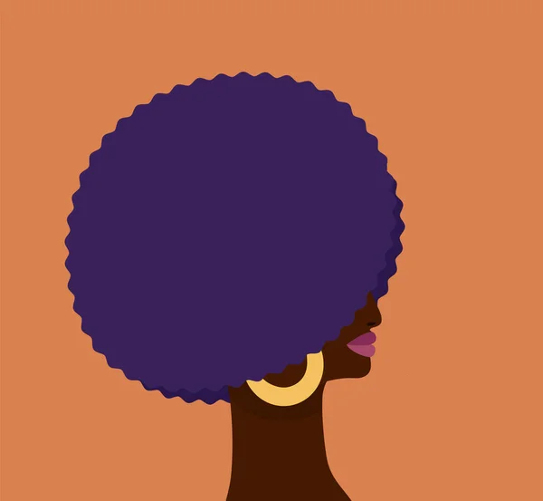 Stylish Profile Portrait African Woman Voluminous Hairstyle Hides Eyes Vector — Stock Vector