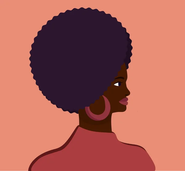 Stylish Profile Portrait African Woman Head Dark Skin Woman Voluminous — Stock Vector