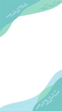 Ekranın iki köşesinde soyut şekil dalgalarıyla dikey arkaplan vektörü. Sosyal medya hikayeleri için minimalist çocuk tarzında modern Mobil Duvar kağıtları. Pastel renklerde vektör illüstrasyonu yeşil, turkuaz, mavi