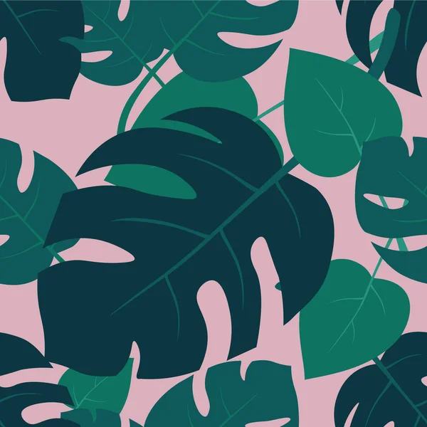 Motif Sans Couture Avec Des Feuilles Monstera Différentes Tailles Angles — Image vectorielle