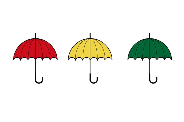 Trois Simples Parapluies Ouverts Classiques Couleurs Rouge Jaune Vert Sur — Image vectorielle