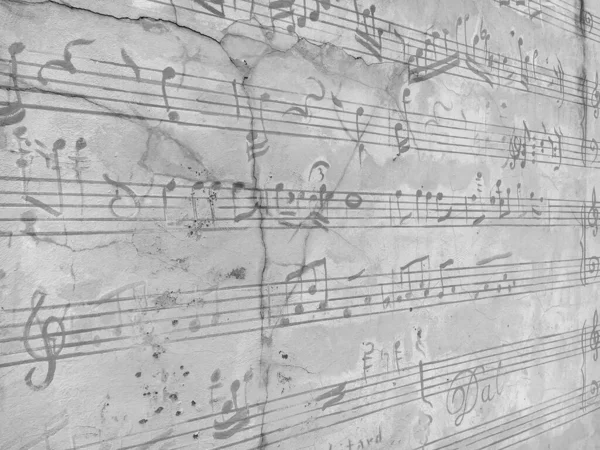 Chopin sheet music notes on the wall near  Warsaw Chopin museum.