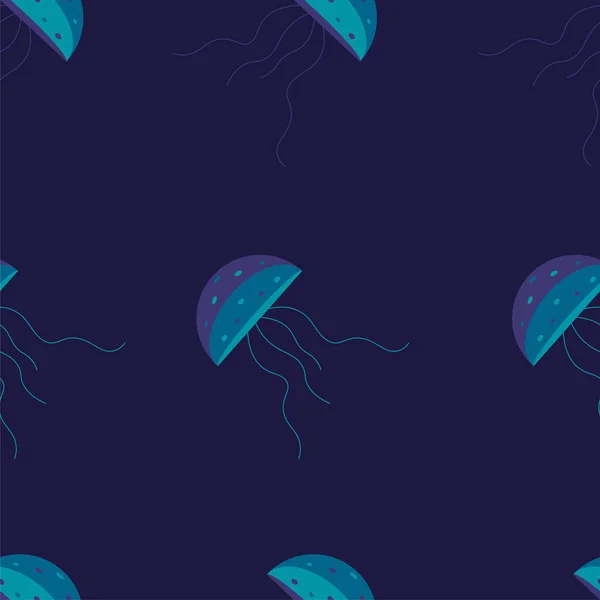 Simples Bonito Jellyfish Sem Costura Padrão Feito Cores Escuras Brilhantes — Vetor de Stock