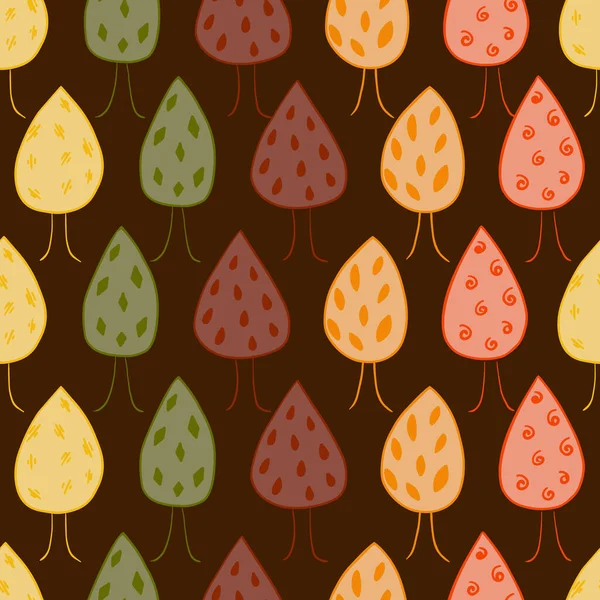 Schattig Naadloos Patroon Met Herfstbomen Donkerbruine Achtergrond Patroon Voor Textiel — Stockvector
