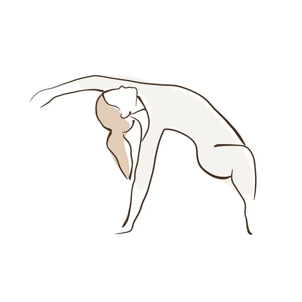 Weibliche Einfache Linienvektordarstellung Yoga Kunst Frau Praktiziert Yoga Yogaposition — Stockvektor