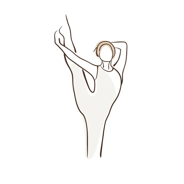 女性简单直线矢量图解 瑜伽艺术 女性练习瑜伽 瑜伽姿势 — 图库矢量图片#