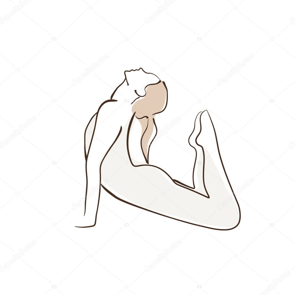 Female simple line vector illustration, yoga art, woman practicing yoga, yoga position