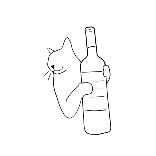 Cat Wine Vector Illustration Wine Time — Stock Vector