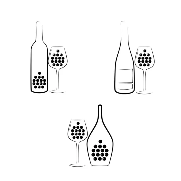 Bottiglia Vino Bicchieri Vino Simboli — Vettoriale Stock