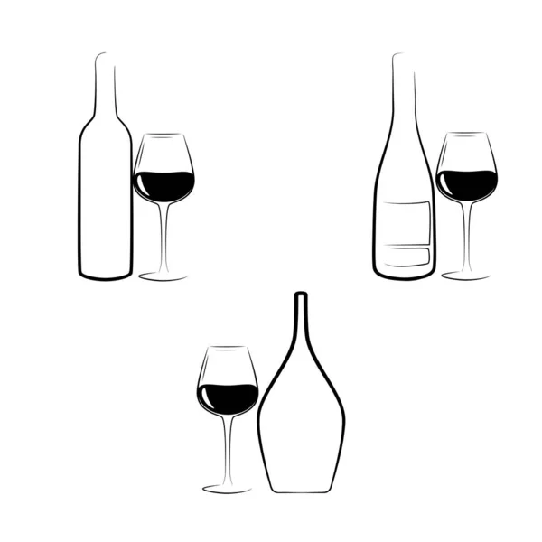 Anggur Botol Dan Simbol Wineglass - Stok Vektor
