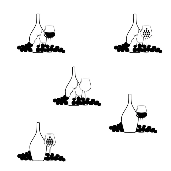 Ensemble Symboles Bouteille Vin Raisin Verre Vin — Image vectorielle