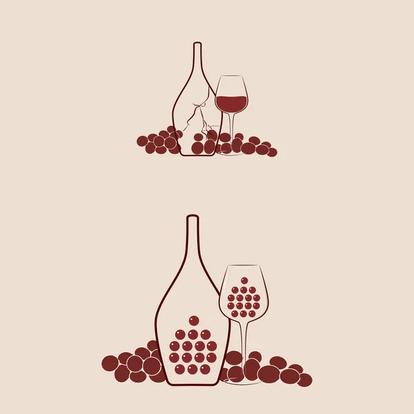 Red Wine Wine Bottle Wineglass Vector Illustrations — Stock Vector