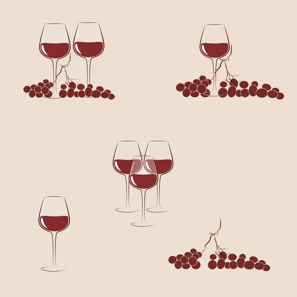 Vino Rosso Bicchieri Vino Illustrazioni Vettoriali Dell Uva — Vettoriale Stock