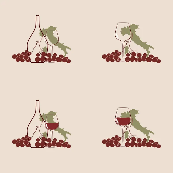 Vino Tinto Italiano Botella Vino Vino Ilustraciones Vectores Forma Italia — Vector de stock