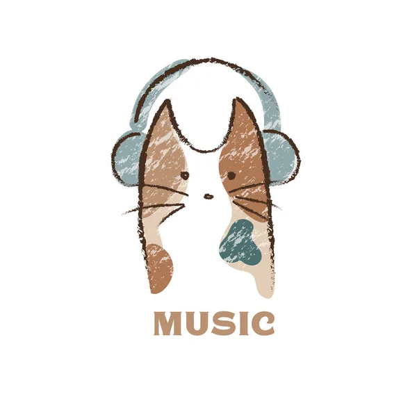 Симпатичный Мультяшный Кот Слушает Музыку Векторная Иллюстрация — стоковый вектор