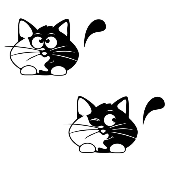 Gato Feliz Blanco Negro Ilustración Vectorial Archivo Para Corte Por — Vector de stock