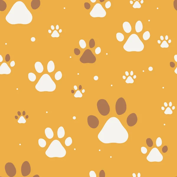 Cat Paws Seamless Vector Pattern Cat Paw Dog Paws Yellow — Stock Vector