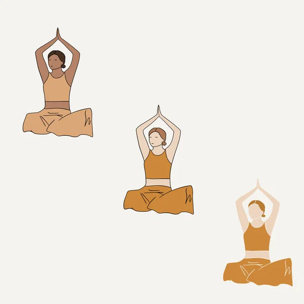 Meditazione Astratta Vettoriale Illustrazione Donne Che Praticano Yoga Relax Tipi — Vettoriale Stock