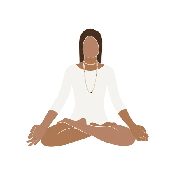Vrouw Die Yoga Beoefent Mediteert Lotuspositie Platte Concept Vector Illustratie — Stockvector