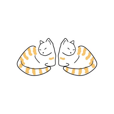 Kaplan çizgili kedi karalaması. Kedi vektör el çizimi. Uyuyan kediler