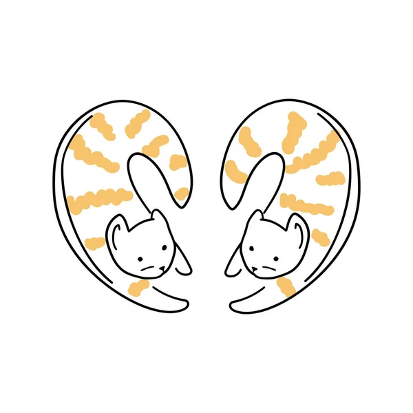 Tijgergestreepte Kattenkrabbel Kattenvector Hand Getekend Illustratie Katten Paar — Stockvector