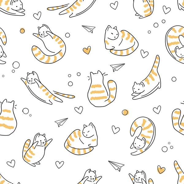 虎縞の猫のシームレスなベクトルパターン ストリップ面白い子猫のパターン — ストックベクタ