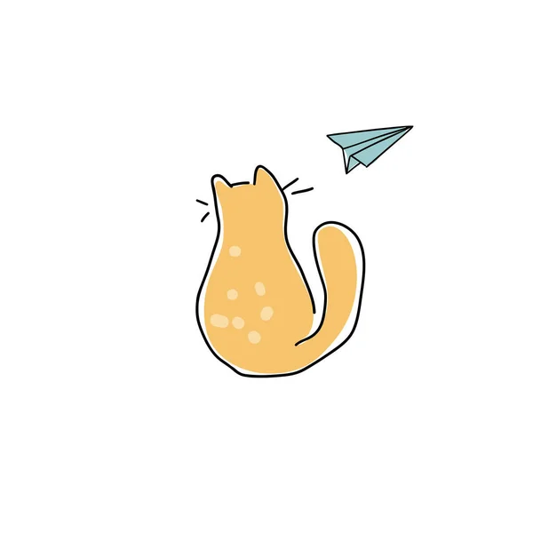 黄色の猫のドア 漫画猫ベクトル手描きイラスト — ストックベクタ