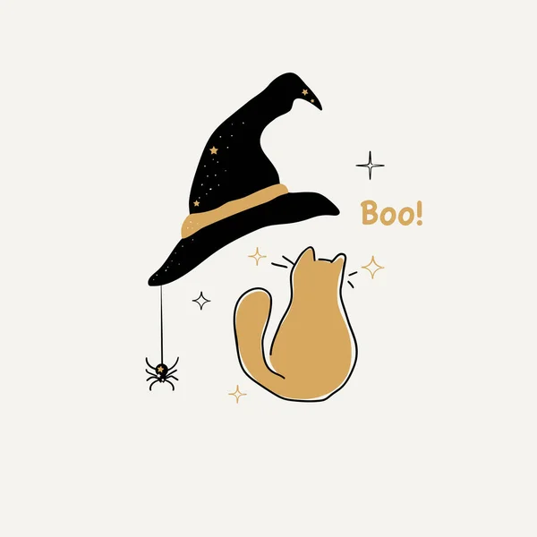 Halloween Kat Hoed Hand Getekend Vector Illustratie — Stockvector