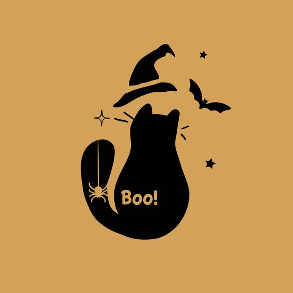 Halloween Zwarte Kat Hand Getekend Vector Illustratie Halloween Illustratie Kattensilhouet — Stockvector