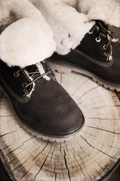 Obra de arte en estilo retro, botas cálidas de invierno — Foto de Stock