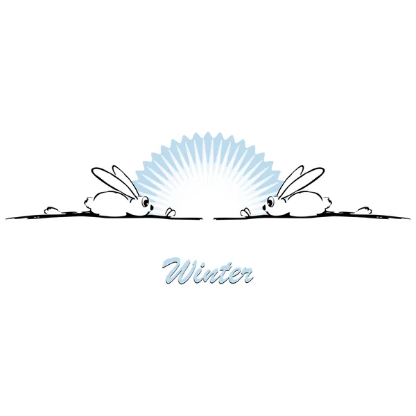 Vector illustration, funny hand-drawn rabbits, season winter — Stockvector