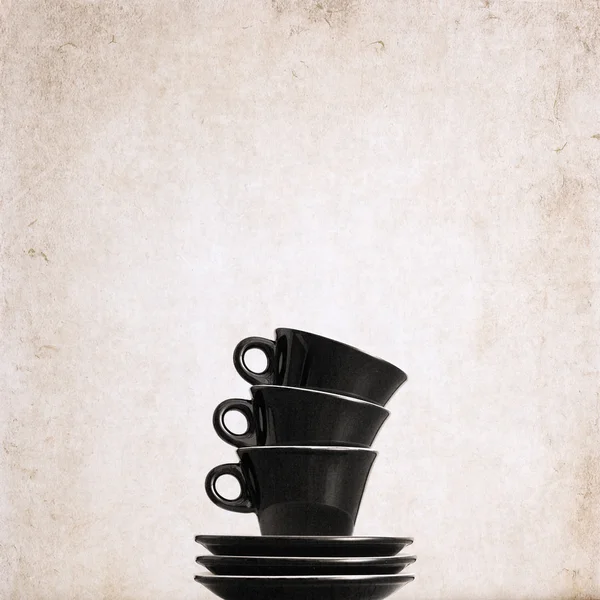 Artwork in retro style,  three empty black coffee cups — Stock Photo, Image