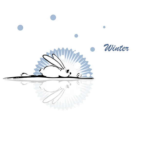 Ilustración vectorial, conejo divertido, invierno — Vector de stock