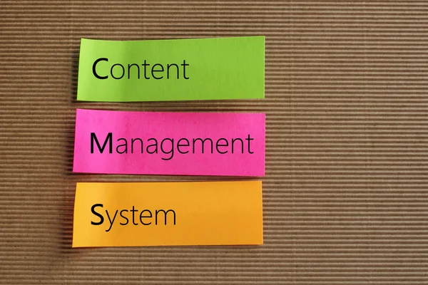 Text des Content Management Systems auf bunten Haftnotizen — Stockfoto
