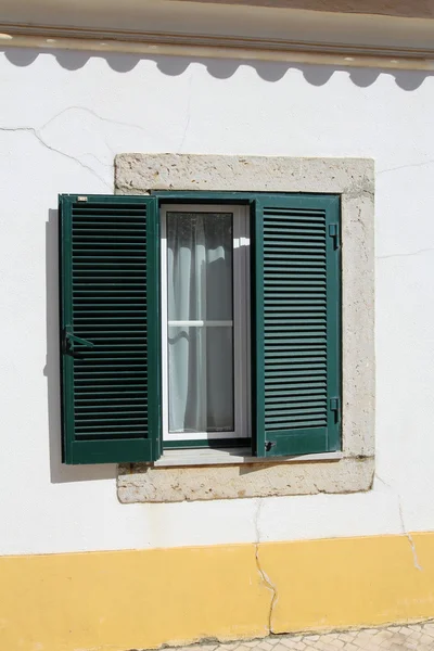 Portuguese window with green shutter — Stock Photo, Image