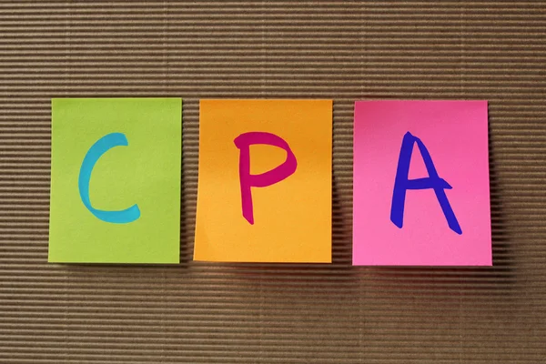 CPA (Contador Público Certificado) acrónimo de notas adhesivas de colores — Foto de Stock