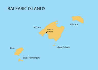 Balear Adaları harita Palma de Mallorca göstergesi ile