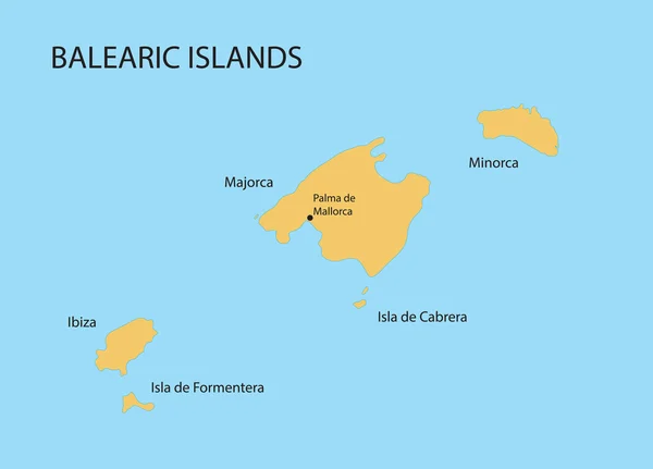 Carte des îles Baléares avec indication de Palma de Majorque — Image vectorielle