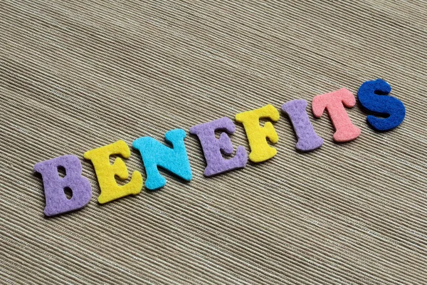 Benefits word made with colorful felt letters — Stock Photo, Image