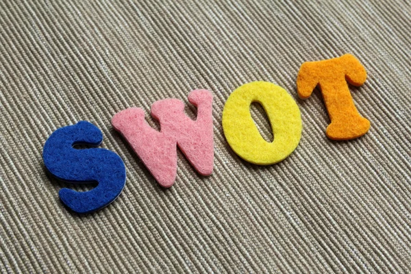 Swot (Stärken Schwächen Chancen Bedrohungen) Akronym aus bunten Filzbuchstaben — Stockfoto