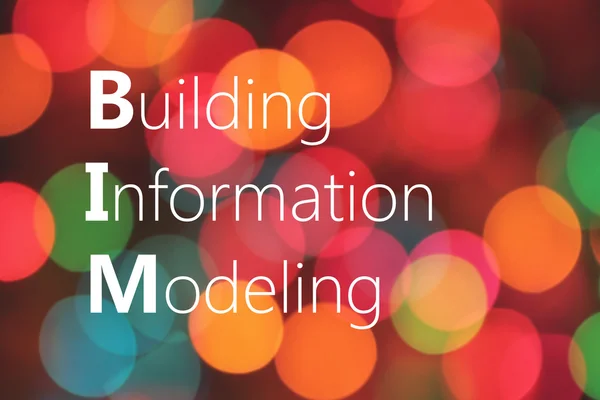 BIM (Building Information Modeling) akronym på färgglada bokeh bakgrund — Stockfoto