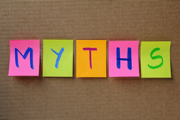 Myths word on colorful sticky notes — Stock Photo, Image