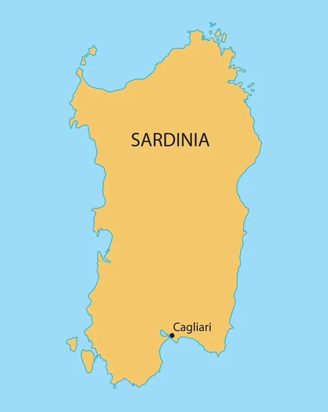Carte jaune de la Sardaigne avec indication de Cagliari — Image vectorielle