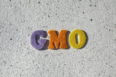 GMO (Genetically Modified Organisms) acronym on handmade paper texture clipart