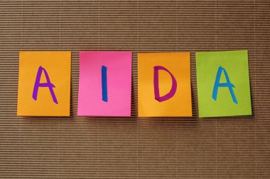 Aida (dikkat faiz arzu eylem) Pazarlama kısaltma renkli yapışkan notlar üzerinde