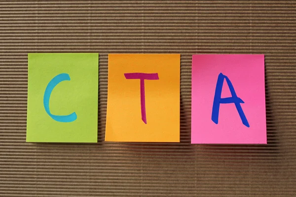 Concepto de marketing CTA (Call to Action) en notas adhesivas coloridas —  Fotos de Stock