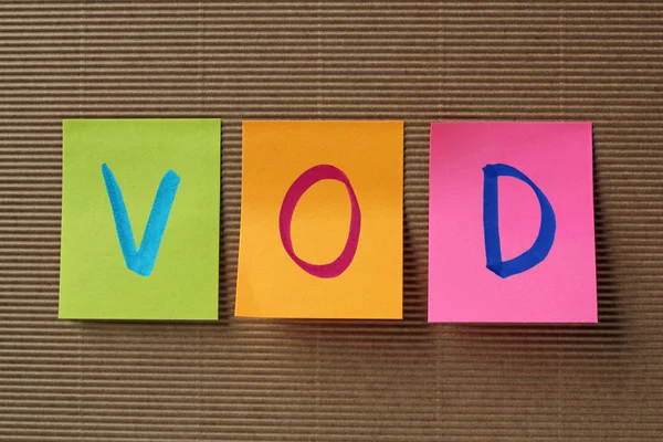 VOD (Video On Demand) conceito em notas adesivas coloridas — Fotografia de Stock